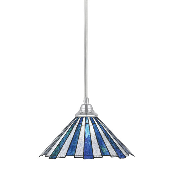 Toltec Lighting Stem Hung Pendant, Chrome Finish, 16" Sea Ice Art Glass